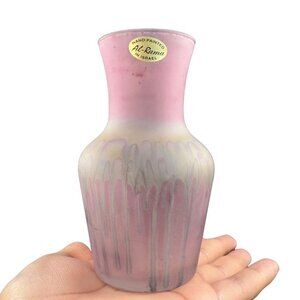 Vintage Al Rama Hand Painted Art Glass Vase W Label Made In Israel Pink Yellow